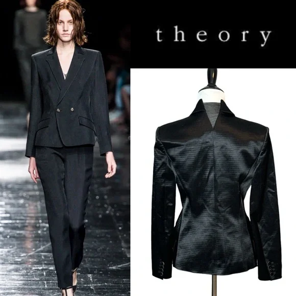 THEYSKENS THEORY JUX SATEEN CROPPED LONG SLEEVE BLACK BLAZER - Picture 1 of 15